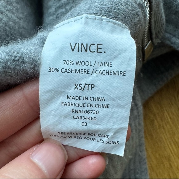 VINCE GREY SWEATER WITH SIDE ZIPPER CASHMERE & WOOL BLEND - Picture 11 of 15